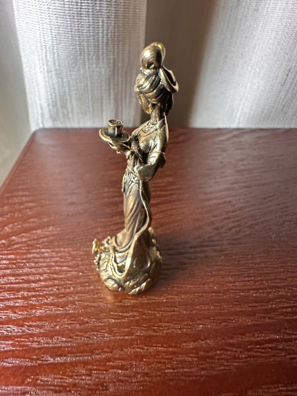 Mini Brass Collectible Figurine Tea Goddess Holding Tea Cup, Vintage Style - Picture 13 of 15